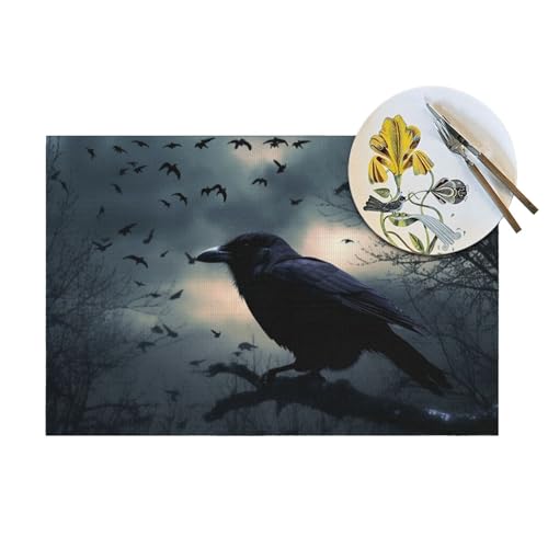 Sets de table thermorésistants Night Crow en vinyle lavable pour une protection de cuisine optimale - 7