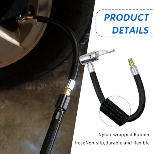 Image of Damwot Tire Inflator Hose Adapter, Tire Inflator Nozzle, Air Chuck with Rubber Hose and Tire Valve Fine Thread, Tire Inflator Pump Hose Adapter for Twist On Convert to Lock On Connection