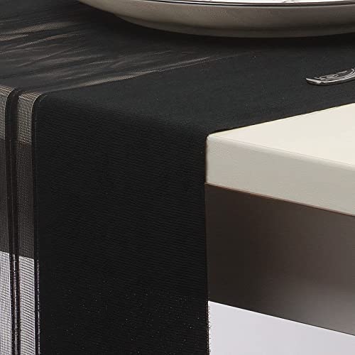 Lavien Home, Table Runner 72 Inches Long Stylish Durable Machine Washable Modern Transparent Patterned Striped Table Runners For Home And Dining Decoration Or Dresser Scarf (Black) #TOP3