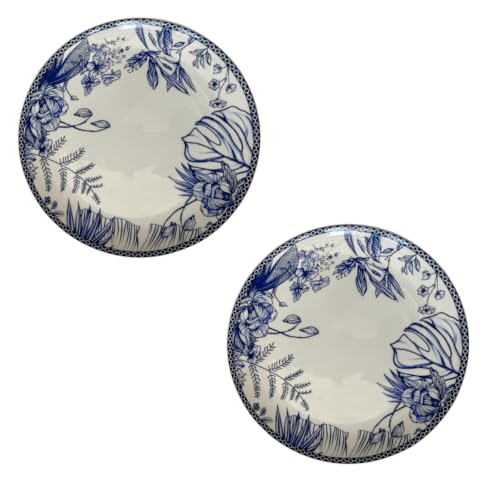 Image of GOLDEN QUEEN'S Handcrafted Dinner Plates: Set of 2 | Perfect for Hosting and Daily Meals | Microwave Safe Plates | 11 inch | Serves 2 - Classic Blue Floral