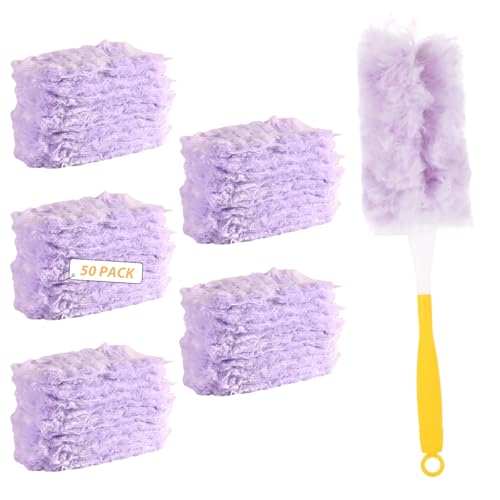 Image of JMIATRY 50 PCS 360 Degree Disposable Duster Refills for Swiffer Heavy Duty Dusters Pads Multi-Surface Duster Refill with Handle for Swiffer Duster Heavy Duty for Cleaning, Office (Purple)