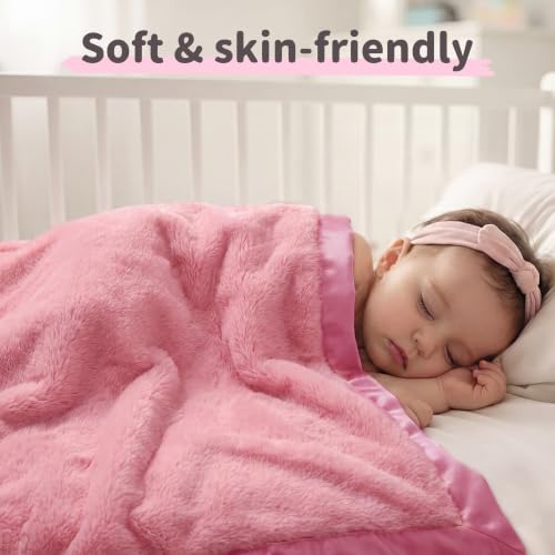 Image of Pro Goleem Fleece Baby Blanket with 2 Inch Satin Trim Soft Anti-Static Plush Blanket for Boys and Girls Christmas Baby Gifts for Babies 30''x40''，Blush Pink