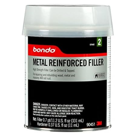 Bondo Metal Reinforced Filler - High Strength Filler, Can be Drilled and Tapped - Will Not Rust, 11.2 Fl oz with 0.37 oz Hardener