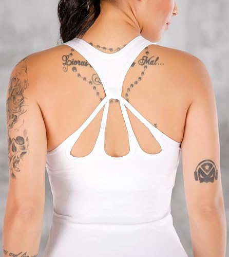 Image of RUNNING GIRL Workout Tops for Women,Strappy Back Black Top with Built in Bras Camisole Yoga Crop Tank Tops Padded