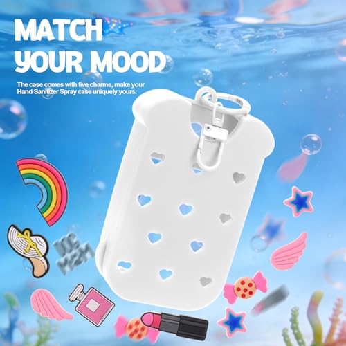 Image of Mity rain Hand Sanitizer Spray Case Compatible With Touchland, Cute Silicone Hand Sanitizer Holder Keychain with 4 Charms, Portable Refillable Sanitizer Accessory, Gift for Women And Teens