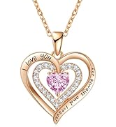 LIANYU Heart Necklaces for Women, Birthday Gifts for Women Birthstone Women Necklace Jewelry for ...