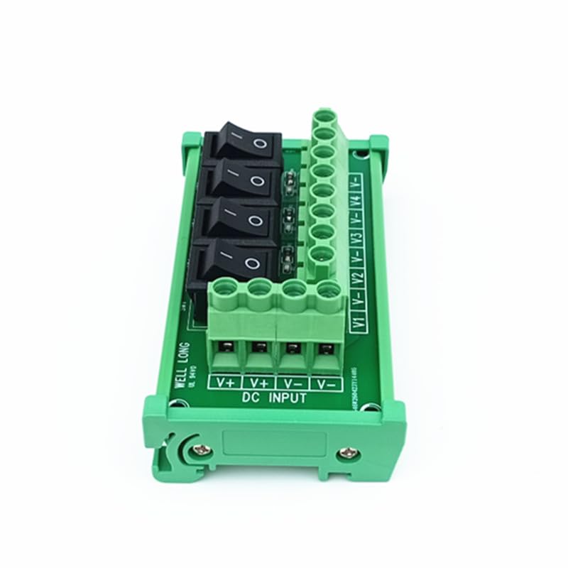 DIN Rail Mount 4 Channel Black Rocker Switch DC Power Distribution Strip Module.