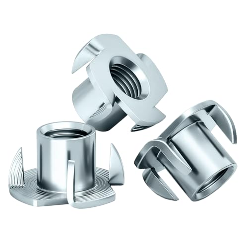 BORDSTRACT M12×17 T-nut 10 Pack 4-Pronged Zinc Plated Tee Nuts
