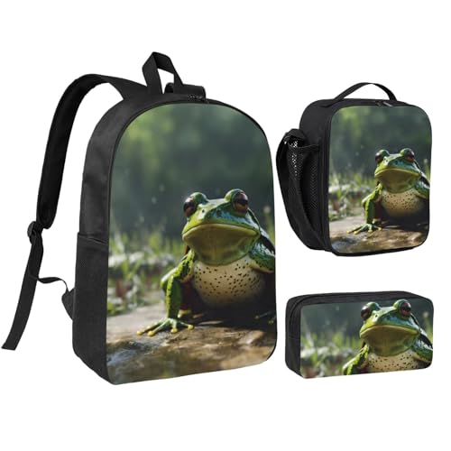 Mochila de 3 piezas EdWal para el recreo y clase con estampado original de hojas de rana