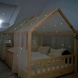 Joyseedi Hausbett Himmel mit leuchtenden Sternen, Hausbett Betthimmel Baldachin Kinderzimmer Deko Geschenk für Mädchen/Jungen, 135x420cm Himmelbett Deko Vorhänge Kinderbetten mit Leuchtsterne