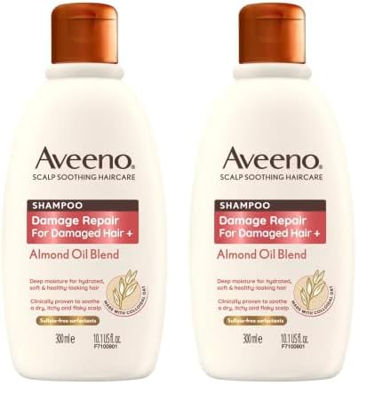 Aveeno Damage Repair Almond Oil Scalp Soothing Shampoo for Damaged Hair 300ml (Pack of 2)