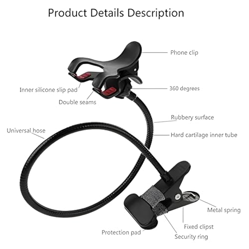 Image of LikeStar Flexible Long Arm Mobile Holder with Strong Metal Clip - 360 Rotating Phone Mount for Desk, Bed, Car & Table - Universal Adjustable Clamp for All Smartphones - Sturdy & Hands-Free Stand