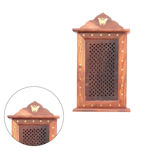 Image of Wooden Key Holder Almirah Design | Square Design | Size:- H11 X L6.5 (Jharokha Design) | Wall Hanging Decor