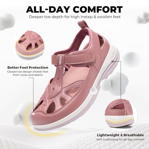 Image of FitVille Extra Wide Womens Orthopedic Walking Sandals with Wide Toe Box, Outdoor Closed Toe Sandals with Adjustable Straps for Women, Arch Support Women's Shoes for Plantar Fasciitis, Swollen Feet
