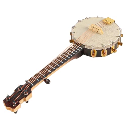 Laroal Mini-Banjo-Modell, hölzerne Miniatur-Musikinstrument-Figur mit Ständer und Box, Lehrer, Kunden, Freunde und Liebste, 14 cm Banjo
