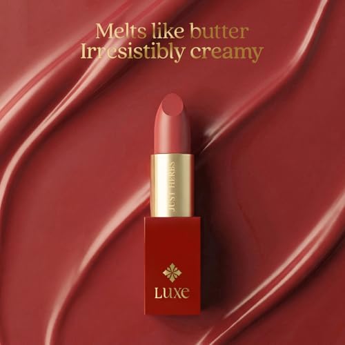 Image of Just Herbs Luxe Satin Melt High Shine Lipstick | Luxury Makeup | Ayurvedic Formula | Long Lasting Shine | Ayurvedic Lipstick - 4 gm (05 SUNLIT CARAMEL)