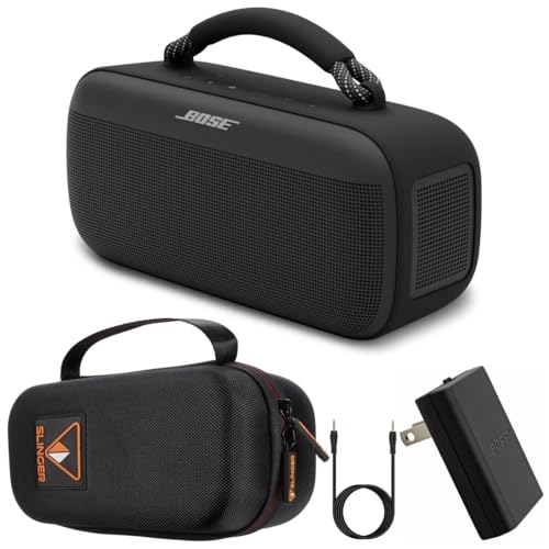Bose SoundLink Max Portable Speaker, Large Waterproof Bluetooth Speaker, Up to 20 Hours of Battery Life, USB-C, Built-in 3.5mm AUX Input, + Hard Shell Travel Case + AUX Cable (Black)