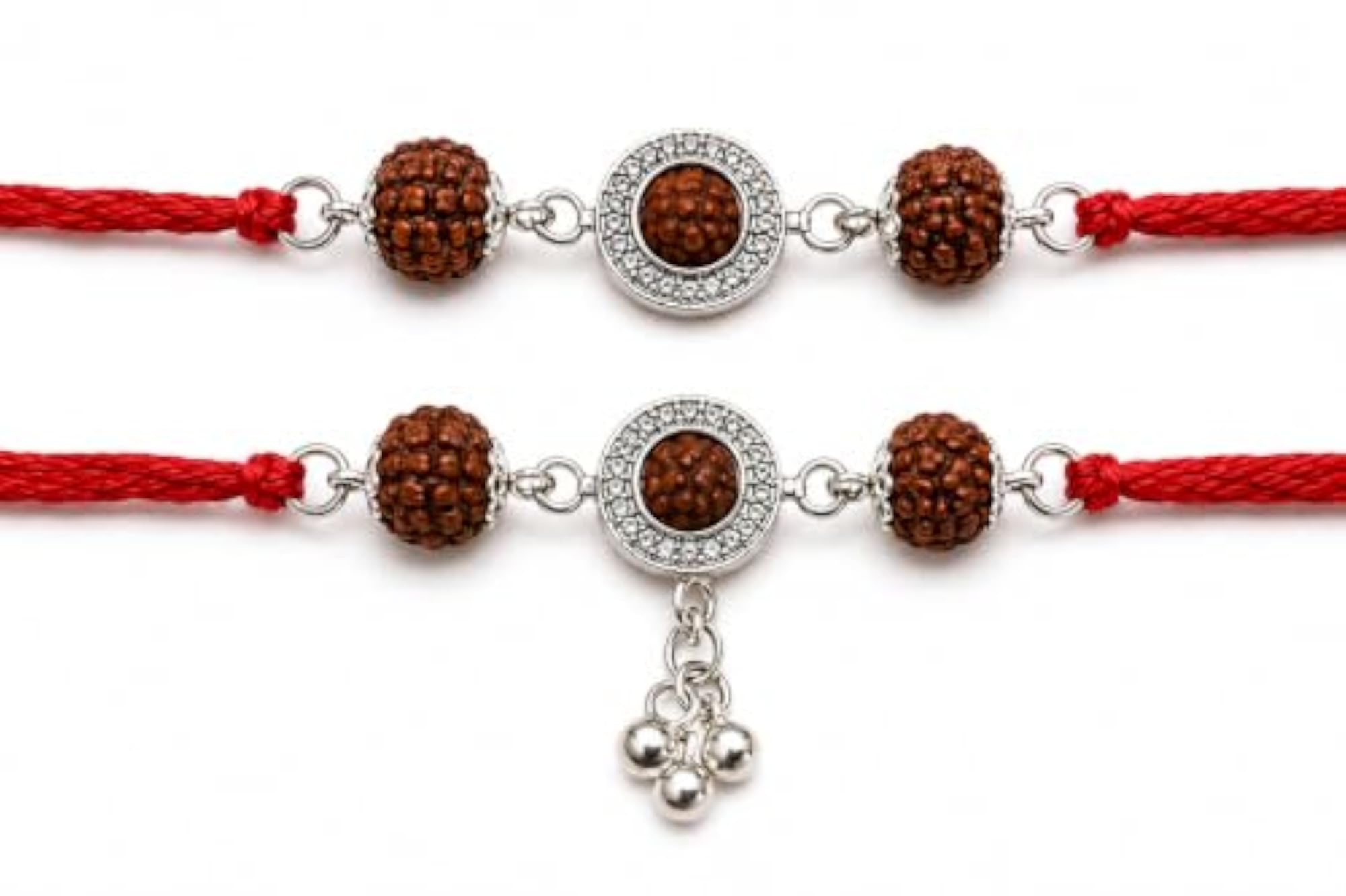Silver Couple Rakhi Set for Brother & Bhabhi with Rudraksha