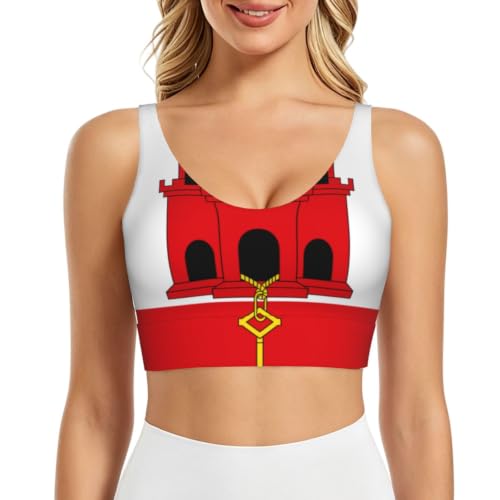 SHEnshg Brassière de sport pour femme - Imprimé drapeau de Hesse - Sans armatures - Rembourré - Bonnets amovibles intégrés, Drapeau de Gibraltar 6, L