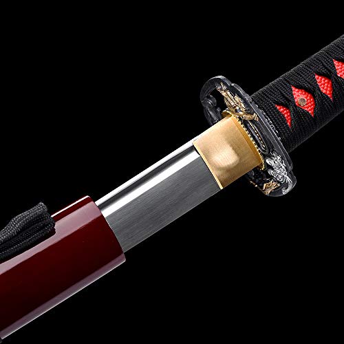 fengze Handmade Samurai Sword, 40 Inch Damascus Steel Ultra Sharp Fully Hand Forged Katana Sword for Real Battle, Full Tang, Clay Tempered (Specter)