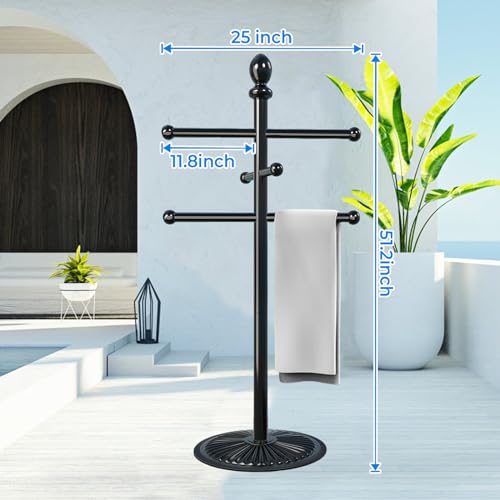 Pool Outdoor Towel Rack, 6 Bars Heavy Metal Base Metal Heavy Duty Never Tilt Pool Accessories, Hot Tub Accessories Towel Dying Rack Towel Stand for Pool, Spa etc