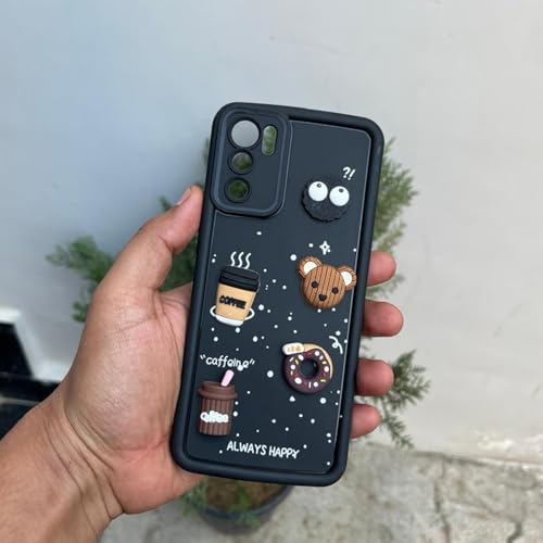 Image of Amazon Basic Back Cover for Oppo Reno 6 5G | Cute Fun Cartoon 3D Bear Silicone Full Body Protection Bumper Cover (Black)