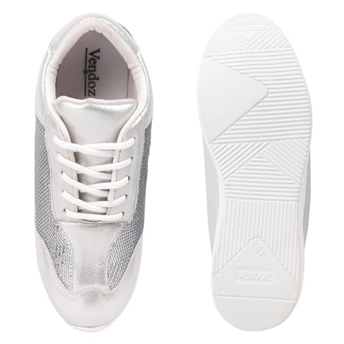 Image of Vendoz Women Wedding & Party Casual High Heel Sneakers I Cushioned Insole I Glittery & Embellished Bridal Wear I Lightweight and Stylish Shoes for Girls CNV7065