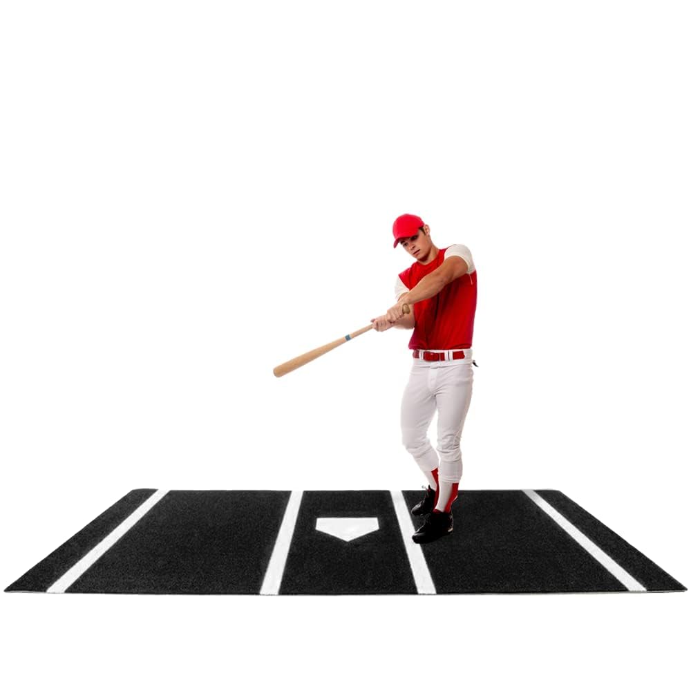 Baseball/Softball Batting Practice Batting Cage Hitting mat 6 Feet x 12 Feet Black Nylon Artificial Grass on 5MM Foam with Painted Home Plate.