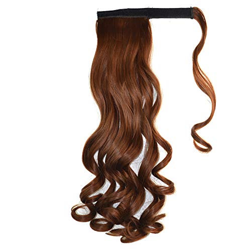 CXYP Curly Wavy Ponytail Extension Synthetic Drawstring Magic Paste Wrap Around Hairpiece 18 Inch Binding Onepiece (#4M30)