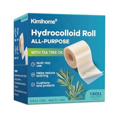 Kimihome Hydrocolloid Roll Gel Bandages - 2.56in*16.4ft Tea Tree Oil Hydrocolloid Bandages Patch - Cut-to-Size Ultra Absorbent Tape for Blister Acne Care - First Aid Kit Travel Essential