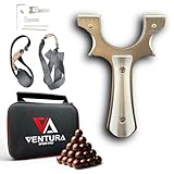 VENTURA SPORT PRO Tirachinas Clásico de Acero Inoxidable + 100 Gramos Munición de Arcilla 9 mm