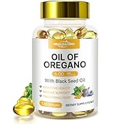 HEALOADING Organic Oregano Oil Softgels: Oil of Oregano 300mg with 200mg Black Seed Oil Oregano S...
