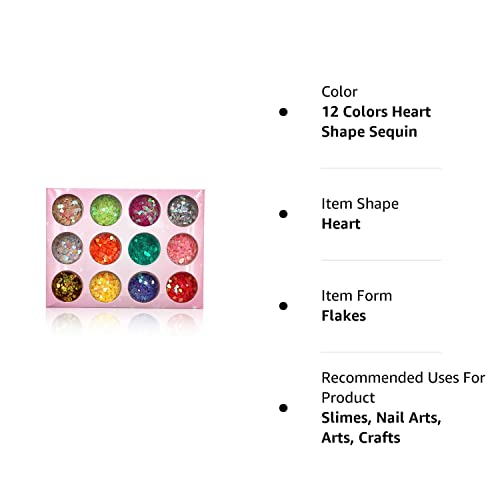 Yeslady Nail Art Charms Sequin Heart Shape Glitter Slime Flakes For Nail Face Eye Slime 12 Colors #TOP5