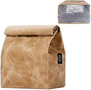 Updated Waxed Canvas Lunch Bag, Waterproof Lunch Box with 2 Velcro Buckles, Isolate Lining Inside, Reusable Lunch Bag, Eco-Friendly, Easy to Clean, Suitable for Men, Women, Kids (14 x 8.5 x 5.5 in)