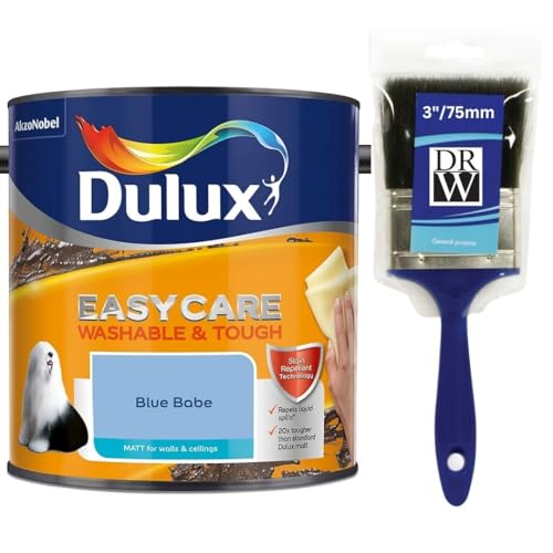 Blue Babe Dulux Easycare Matt Emulsion Paint 2.5L + 3" Emulsion Paint Brush – Washable & Stain Resistant, Durable Matt Finish, Quick Dry, Low Odour Interior Wall & Ceiling Paint