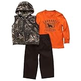 Carhartt Kid's CG8886 Long-Sleeve T-Shirt, Camo Vest and Canvas Pant Set - Boys - 6 Months - Mustang Brown