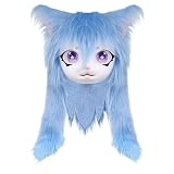Genérico Furry Animal - Realistic Cat Masque With Big Eyes Long Hair, Plush Furry Costume Head, Soft Cosplay Prop | Theatre Performance Halloween Party Masquerade Anime Convention Dress Up