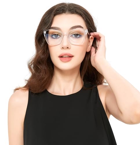 Image of Blue Light Blocking Glasses for Women, Oversized Trendy Cat Eye Computer Gaming Glasses Anti Glare & UV Glare RF6204 (Basil Green Cateye Frame)