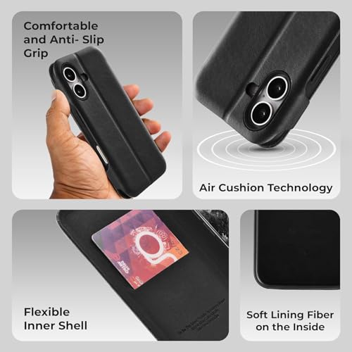 Image of PULOKA PU Leather Flip Cover Compatible with iPhone 17 - Wallet Case with Card Slot, Magnetic Closure & Kickstand Stand Function (Black)