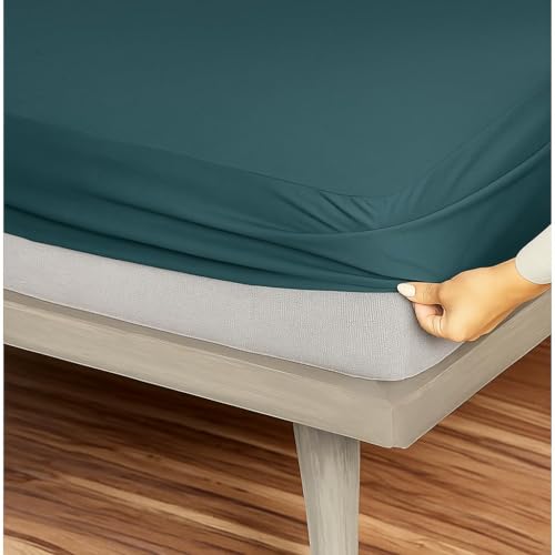 Image of 100% Waterproof Premium Cotton Feel Mattress Protector King Size, 72x78 Inches | Breathable and Hypoallergenic Ultra Soft Fitted Bed Protector Cover Fits Upto 10 Inches- King (TealGreen)