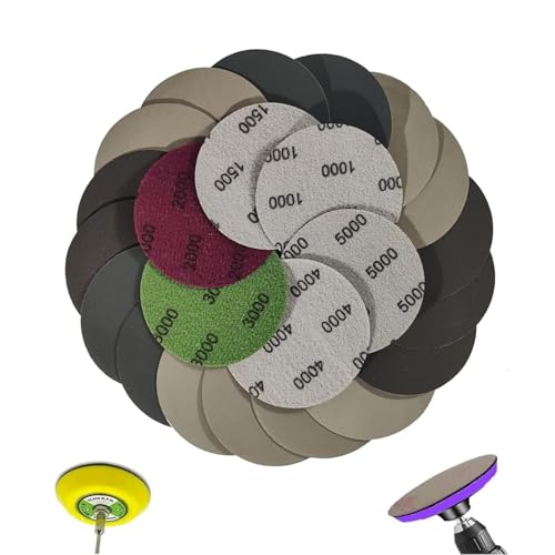 DreamAug 24-Pack 3-Inch Sanding Discs Round 75mm Hook & Loop Sandpaper Pads Wet & Dry Sanding Discs for Wood Metal Automotive 1000/1500/2000/3000/4000/5000 Grit Assortment