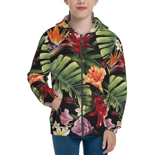 Watercolor Tropical Flowers Kid Hoodies Boys Zip Up Sweatshirts Girls Pullover with Pocket3