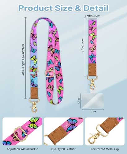 Image of Yonlevres Phone Lanyard Crossbody Strap Wrist Neck Adjustable Women Multi | Butterfly Cell Phone Lanyard for Travel Daily, Hands-free, Fit Keys ID Badge, for Full-coverage Phone Case, Accessories, Gift