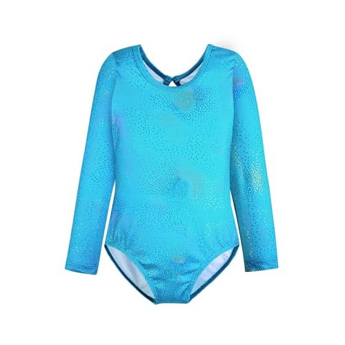 HOZIY Leotards for Girls Ballet Gymnastics Sleeveless Long Sleeve Colorful Sparkles Aqua Blue Pink Purple Solid 4-5T Long Sleeve-teal Blue