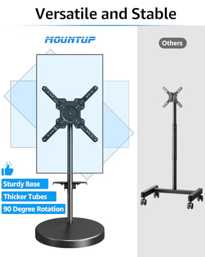 MOUNTUP Rolling Mobile TV Cart for 32-65 Inch TVs, Rotatable Floor TV Stand Compatible with The Frame TVs - 90° Landscape to Portrait, Height Adjustable TV Cart on Wheels, Max VESA 400x400mm, MU1109-B - Thumbnail 6