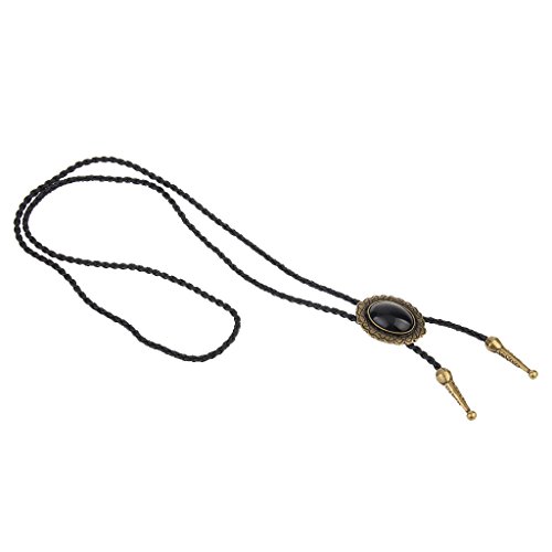 Image of Western Black Bolo Tie for Men and Women,Native American Leather Bolo Tie String