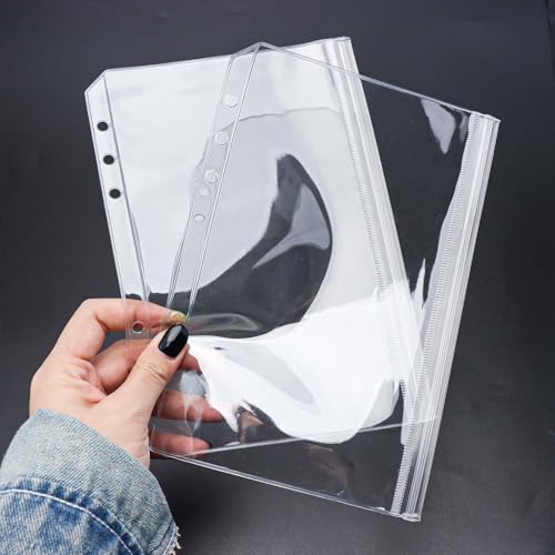 Mogoostry 12 bolsos para fichário A5, bolso ziplock transparente, 6 furos, bolsas transparentes para