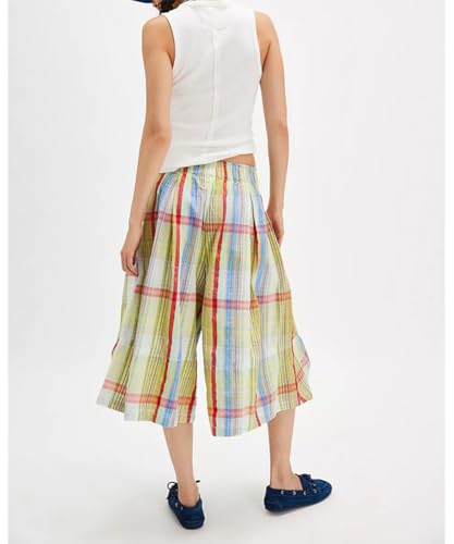 Women's Casual Striped Vacation Wide Leg Pants Loose Elastic Waist Capri Boho Lightweight Pants3