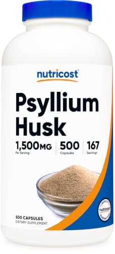 Image of Nutricost Psyllium Husk 1500mg, 500 Capsules, Gluten Free, GMO-Free