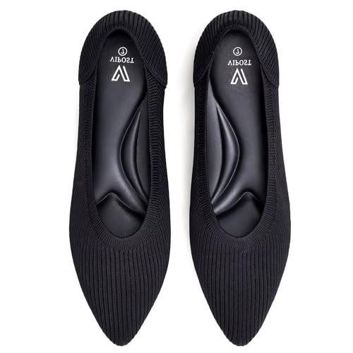 Vipost Women's Ballet Flats Slip On Foldable Knit Dress Shoes Lightweight Breathable Pointed Toe Casual Dressy for Work Office Wedding Travel Comfortable Flats